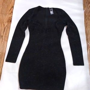 Black little Dress Heart neckline mini Silver specks long sleeve zipper small